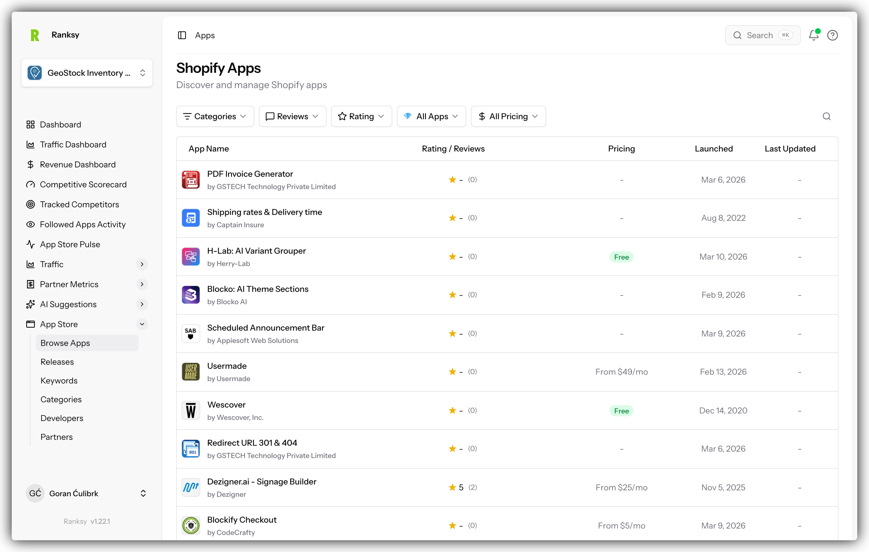 Filter and search apps