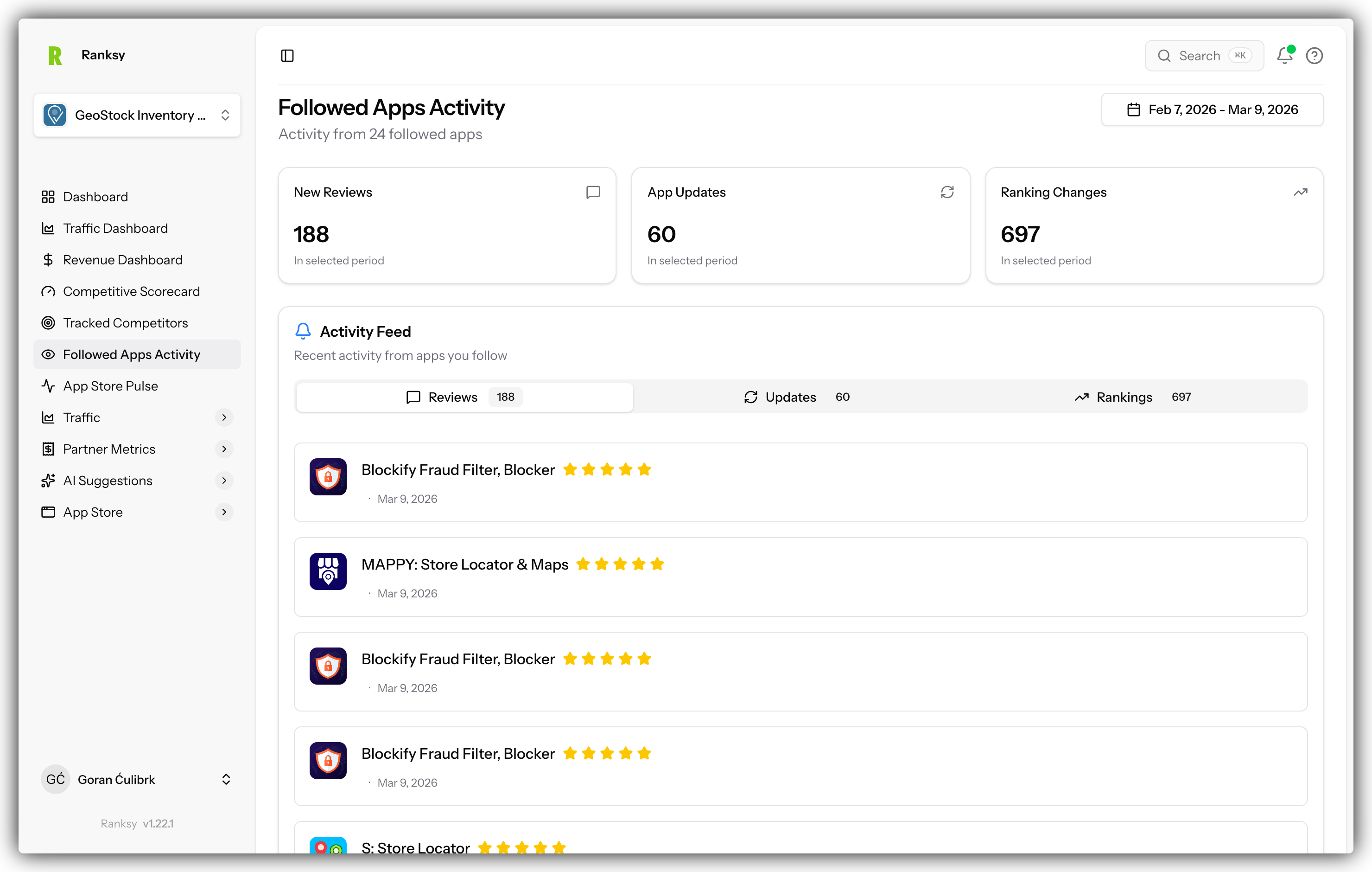 Followed apps activity feed