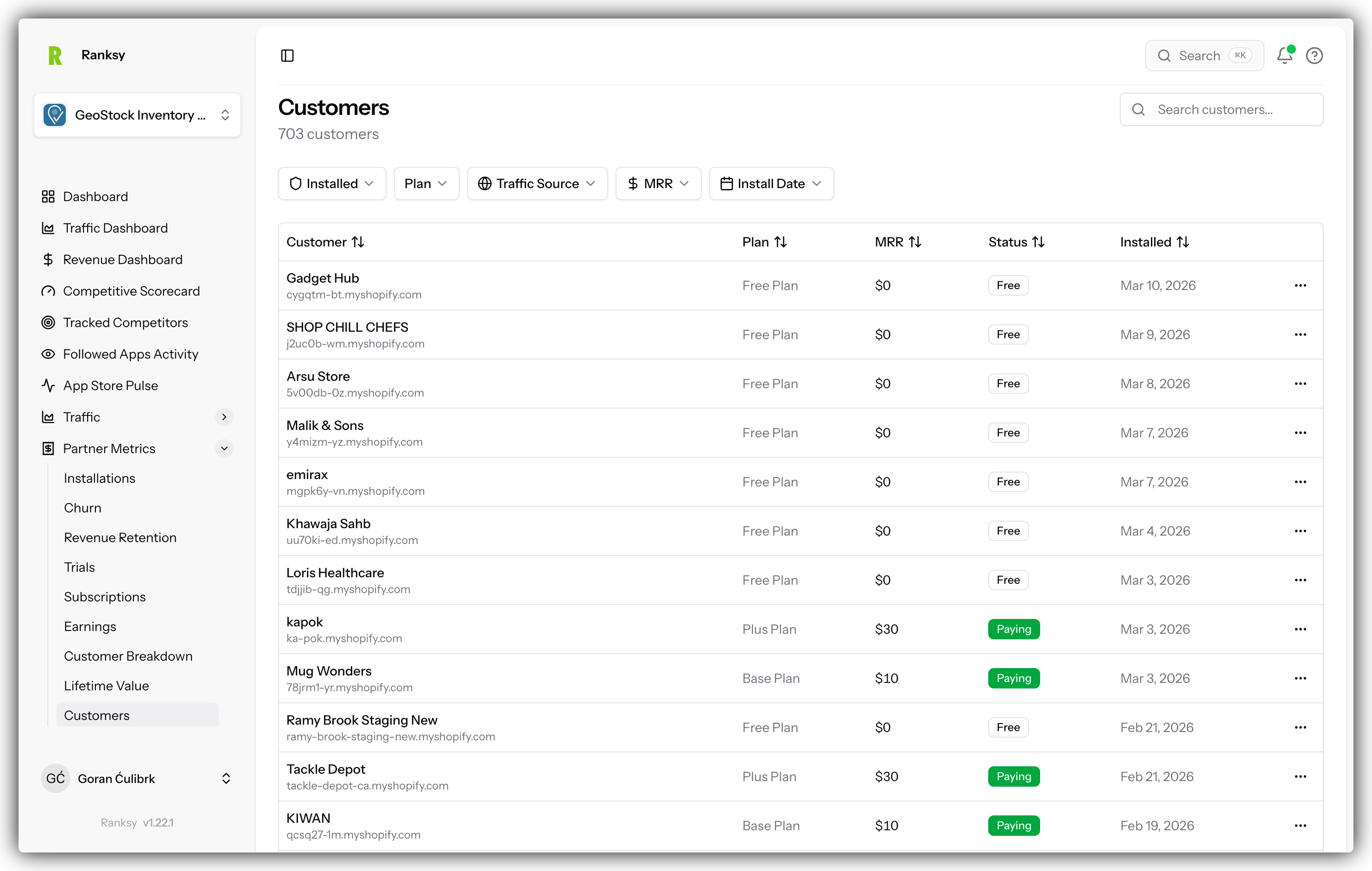 Customer management page