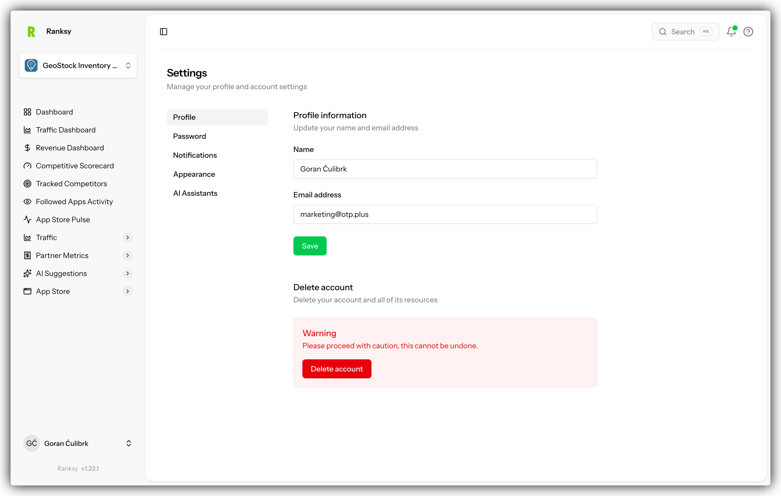 Profile settings